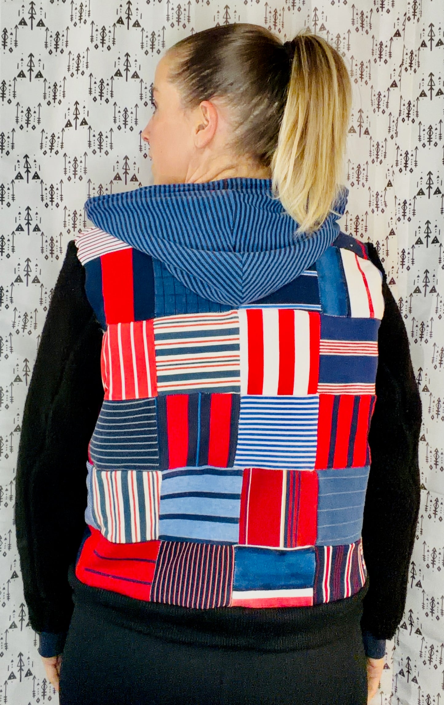 Striped Patchwork BUF Hooded Jacket Size- Women's L/XL