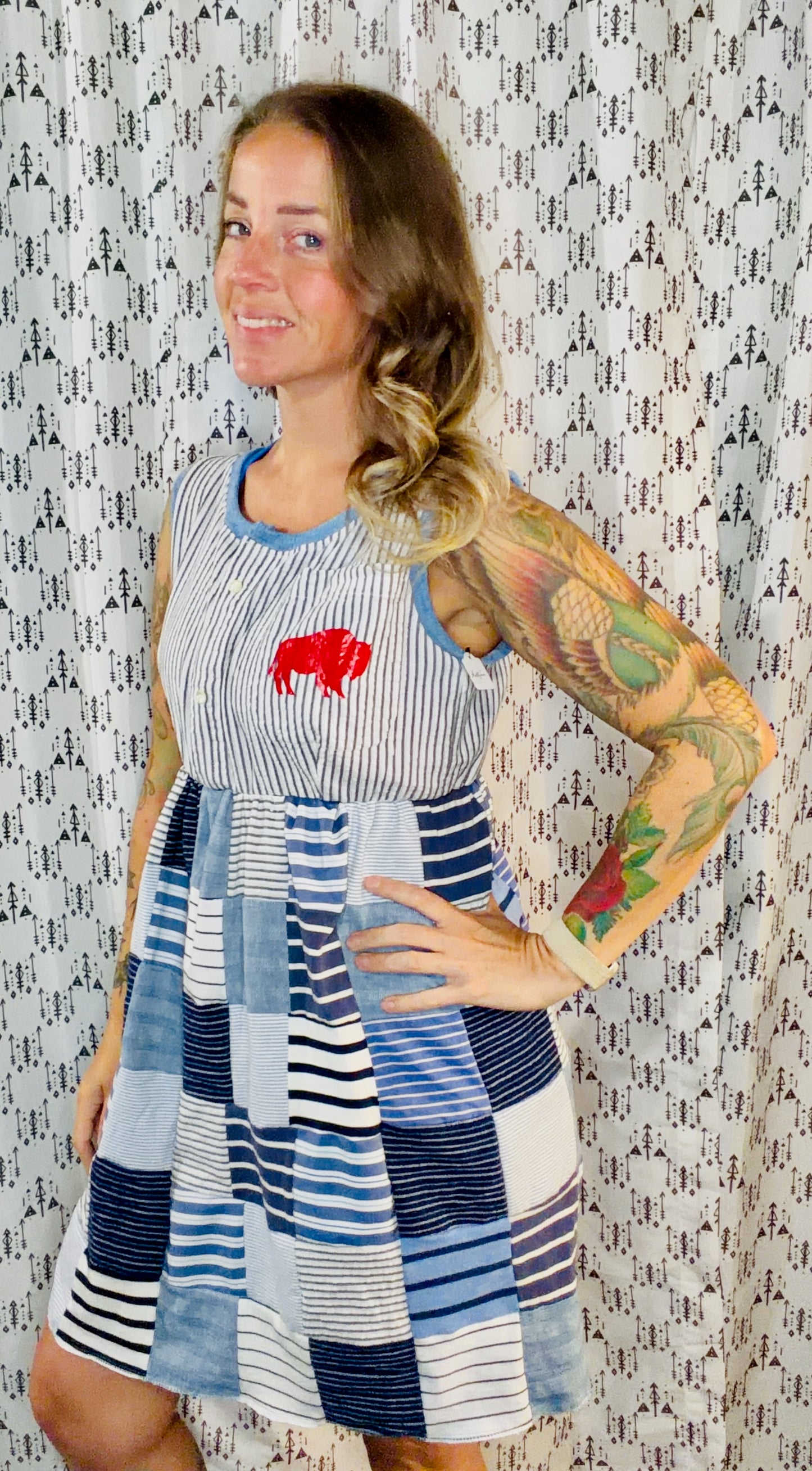 Blue Patchwork Football Dress Size- M/L