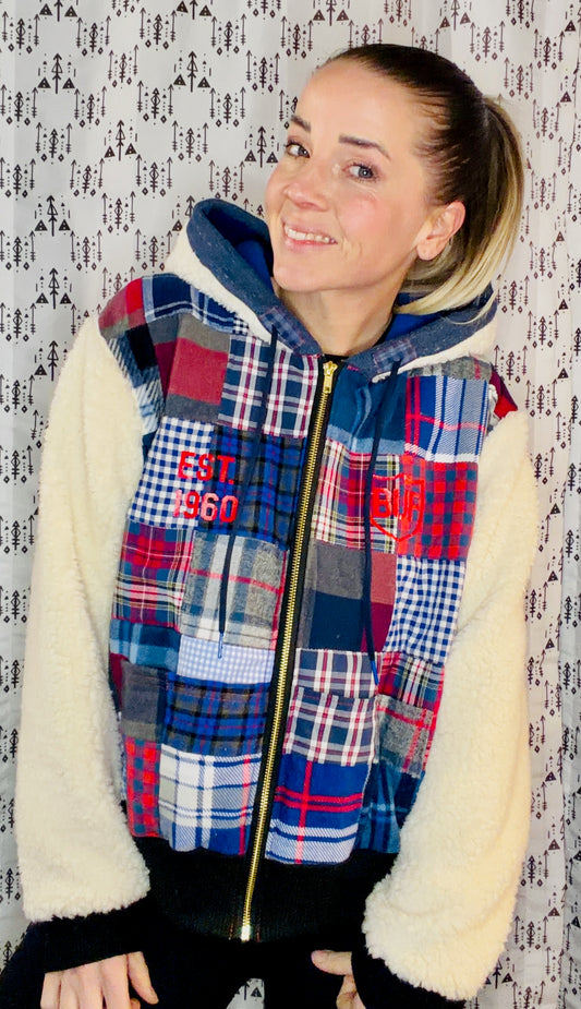 Plaid Patchwork BUF Hooded Jacket Size- Women's XL/2X
