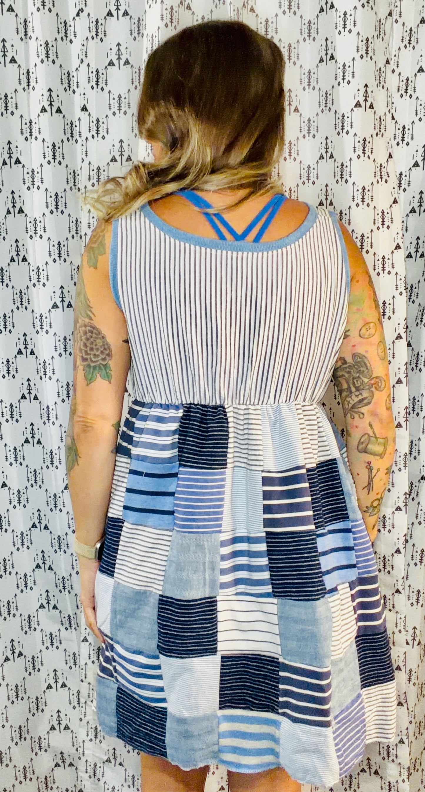 Blue Patchwork Football Dress Size- M/L