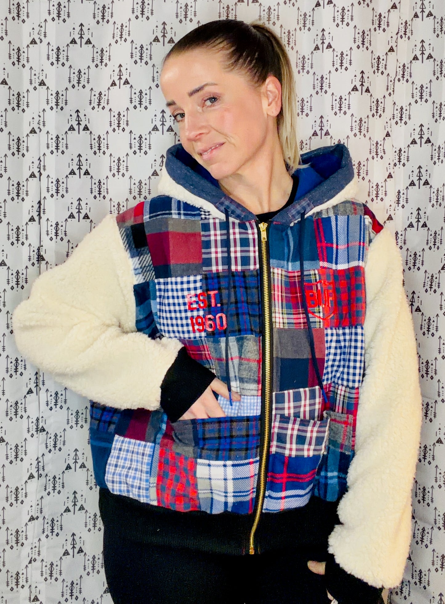 Plaid Patchwork BUF Hooded Jacket Size- Women's XL/2X