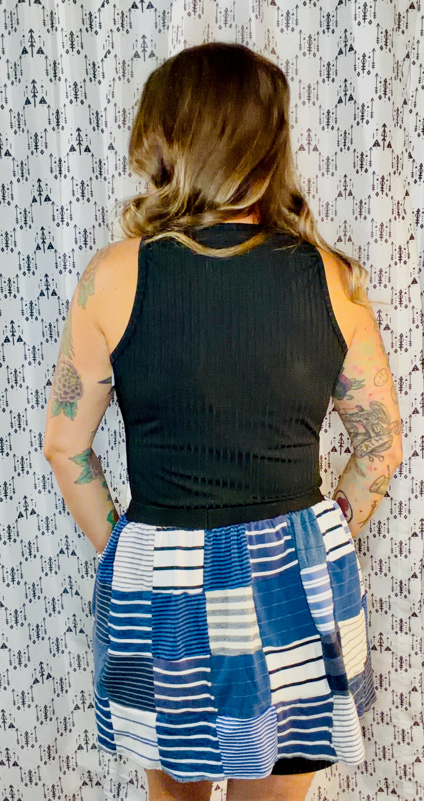 Black Knit 2 In 1 Dress & Patchwork Skirt Size- M/L
