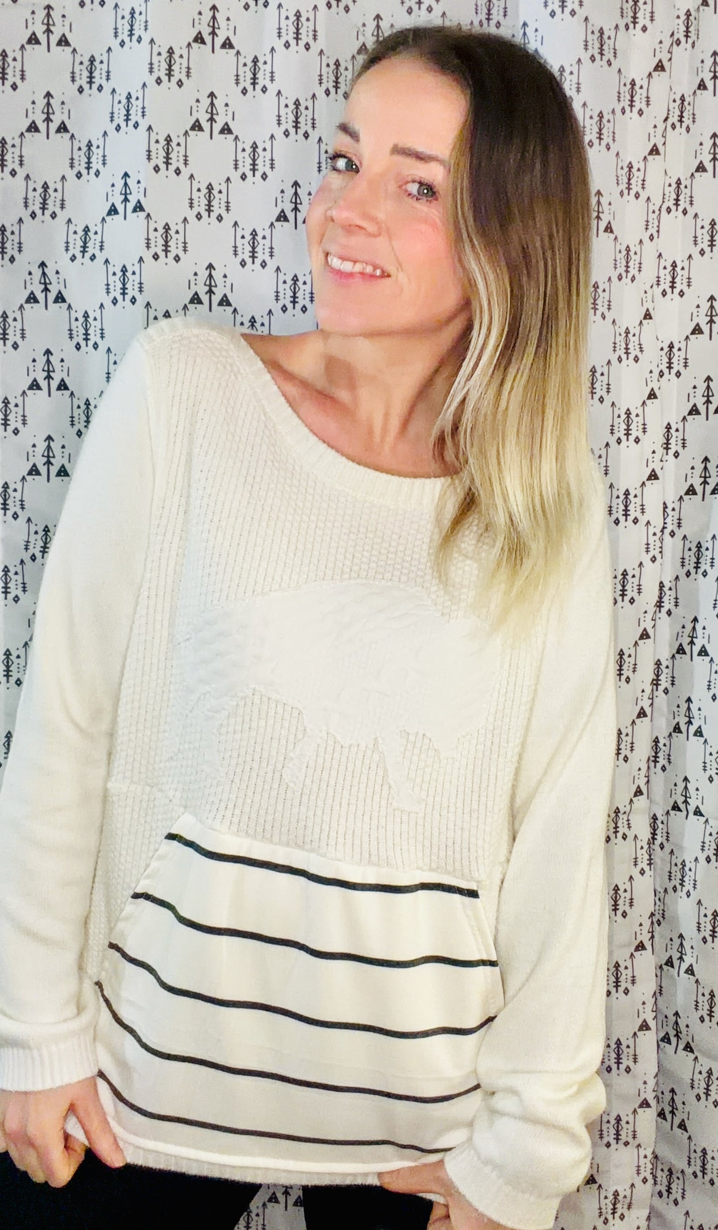 Cream Buffalo Boatneck Sweater Size- Women's L/XL