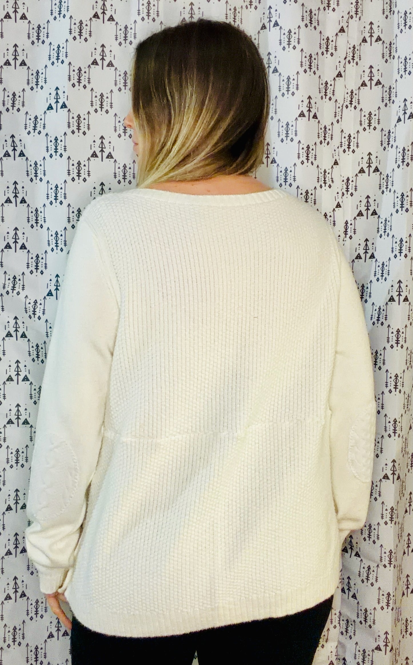 Cream Buffalo Boatneck Sweater Size- Women's L/XL