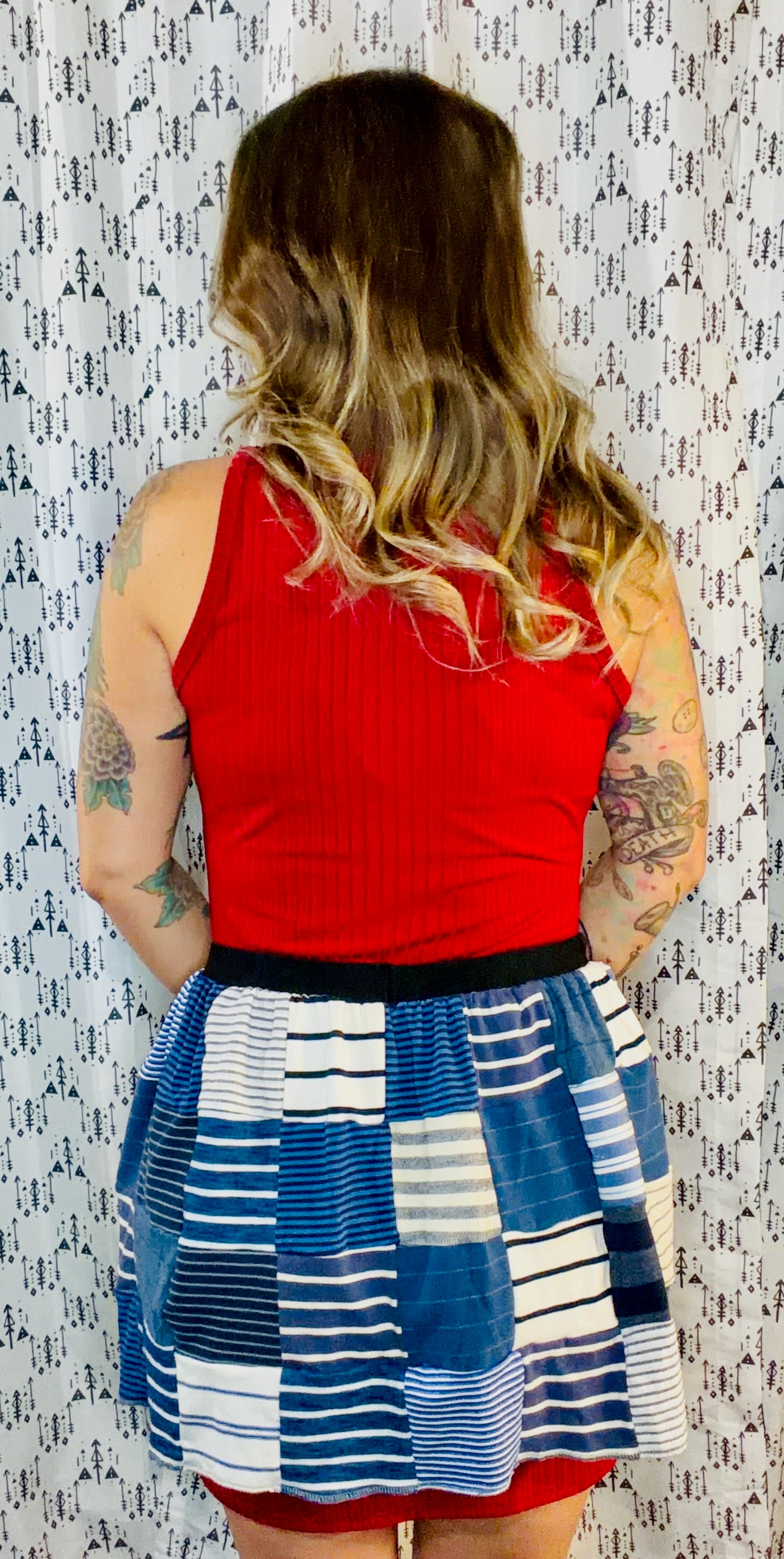 Red Knit 2 In 1 Dress & Patchwork Skirt Size- M/L