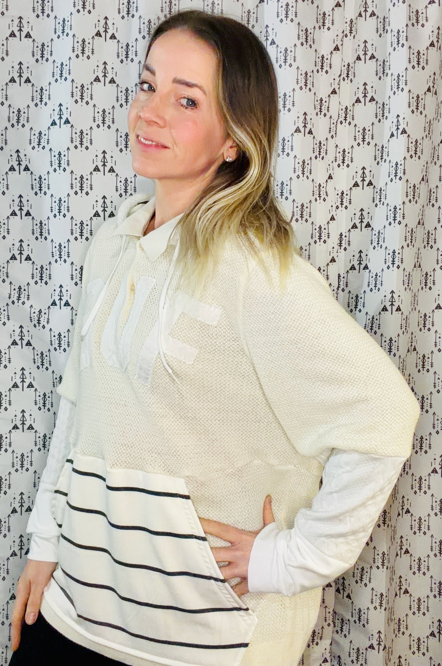 Cream BUF 1/4 Button-Up Sweater Hoodie Size- Women's XL/2X
