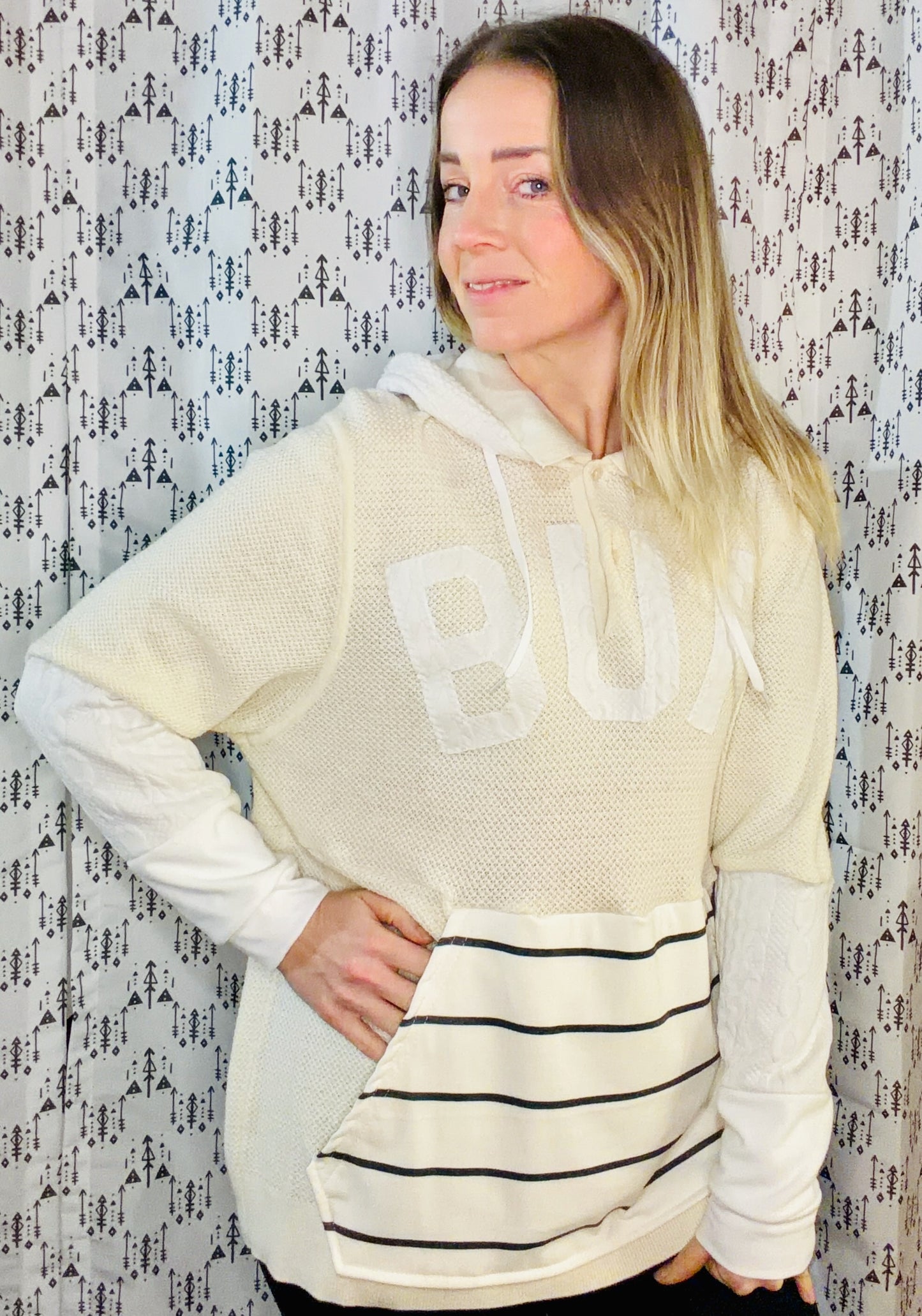 Cream BUF 1/4 Button-Up Sweater Hoodie Size- Women's XL/2X