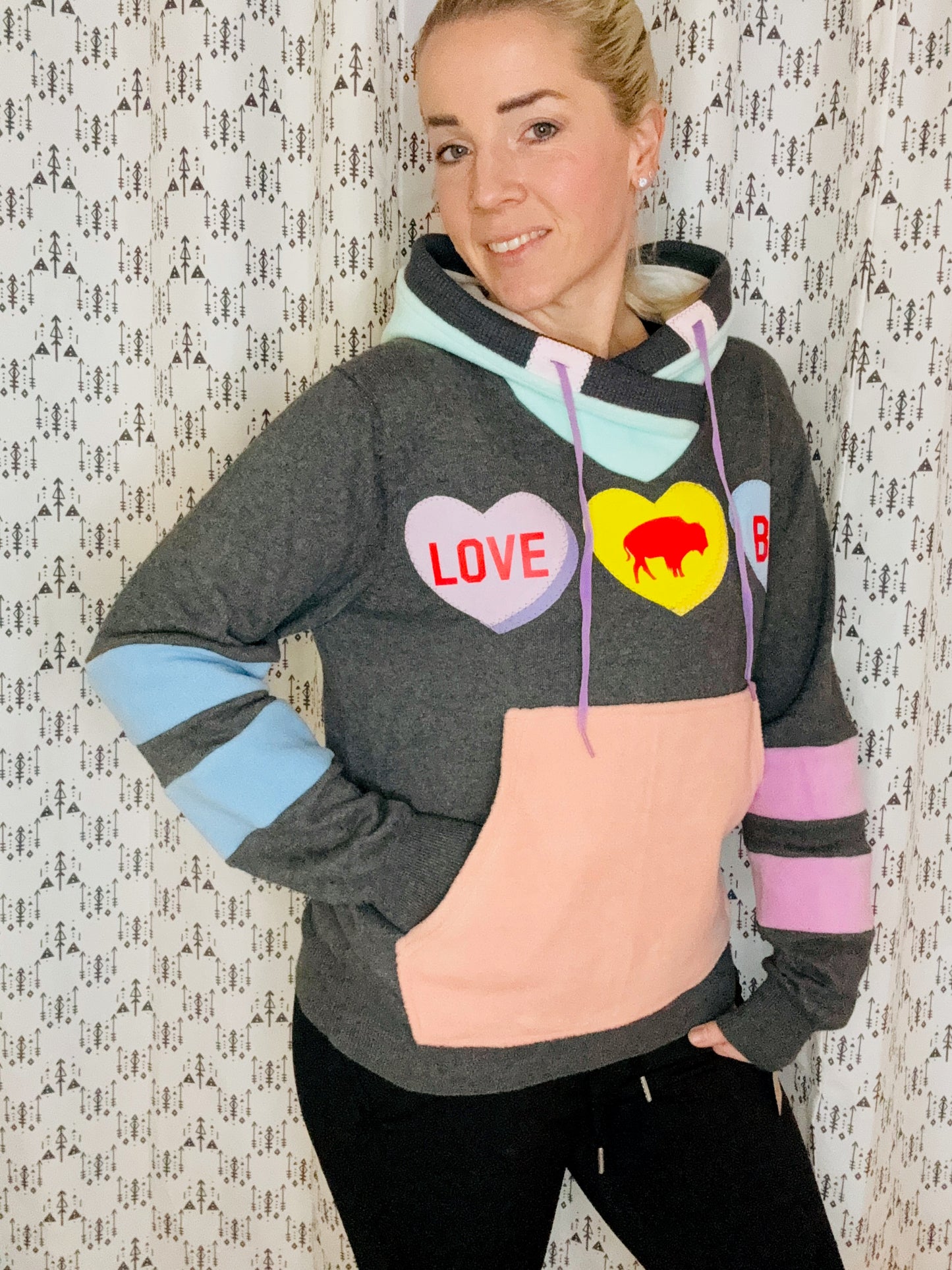 Dark Grey Buffalo Conversation Heart Hoodie Size- Women's M/L