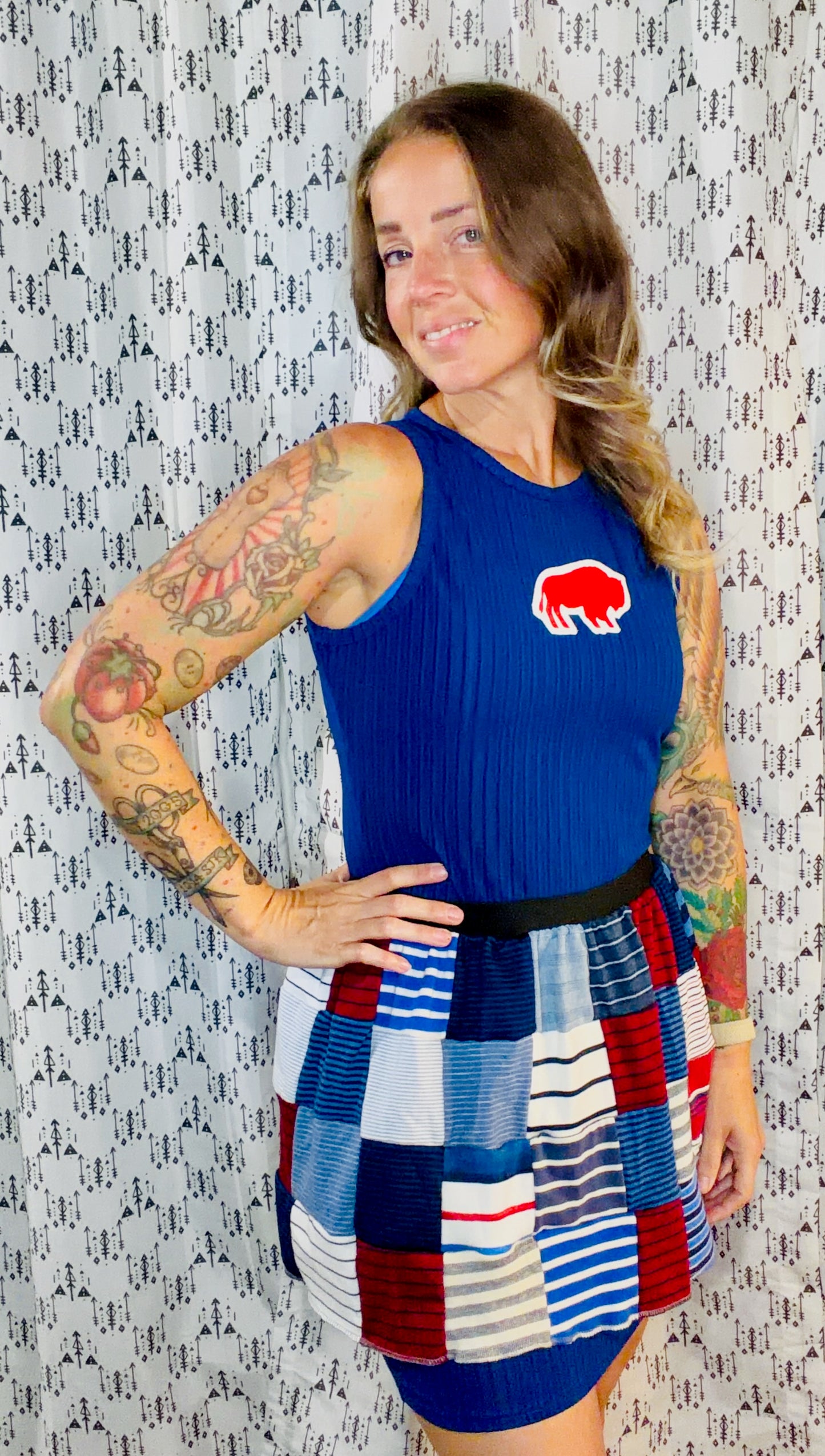 Blue Knit 2 In 1 Dress & Patchwork Skirt Size- M/L