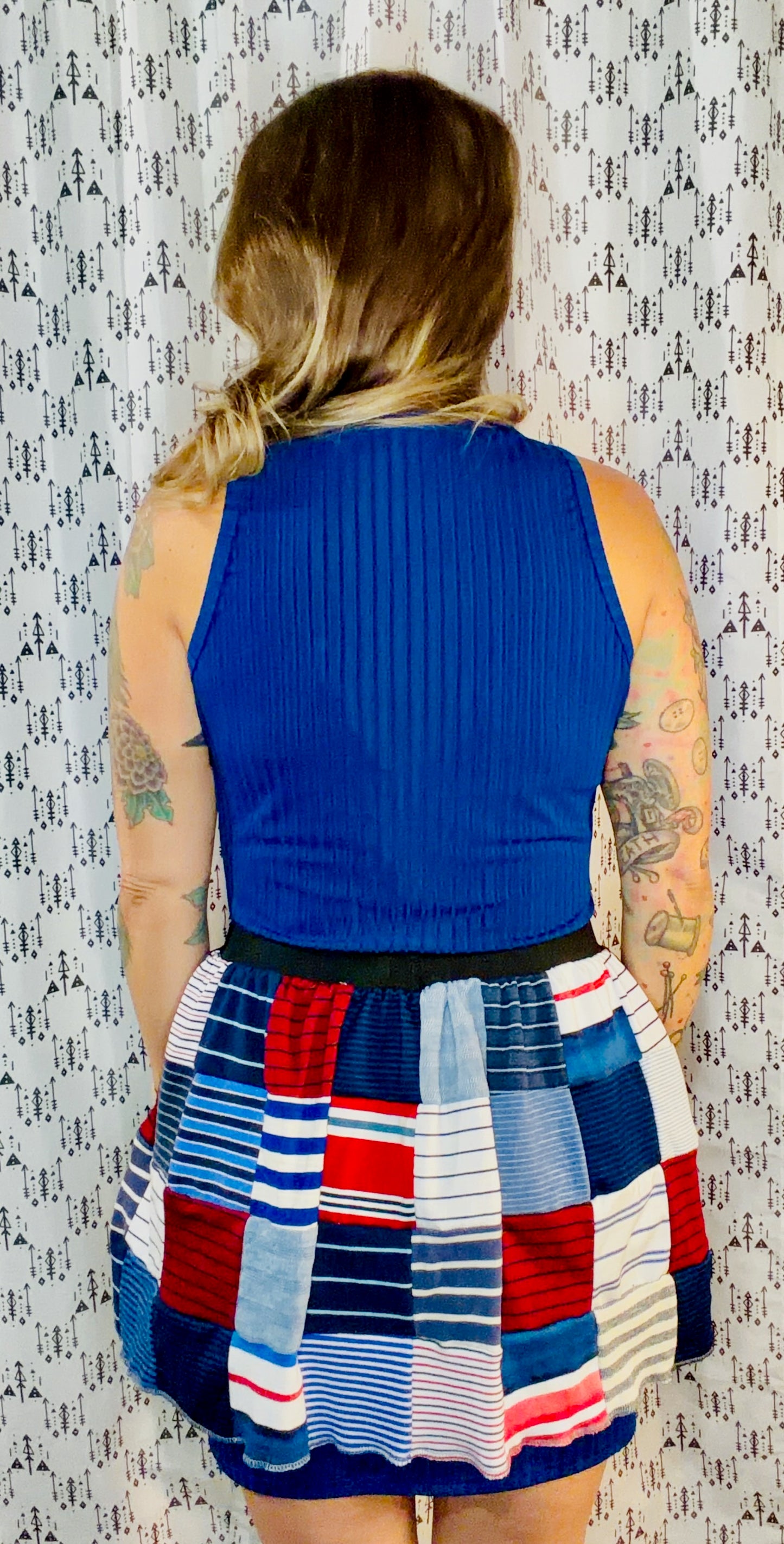 Blue Knit 2 In 1 Dress & Patchwork Skirt Size- M/L