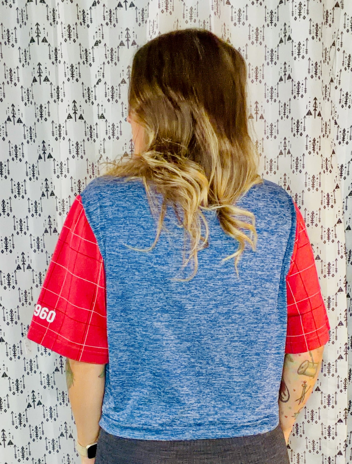 Blue Striped BUF Football Crop Polo-Women's M/L