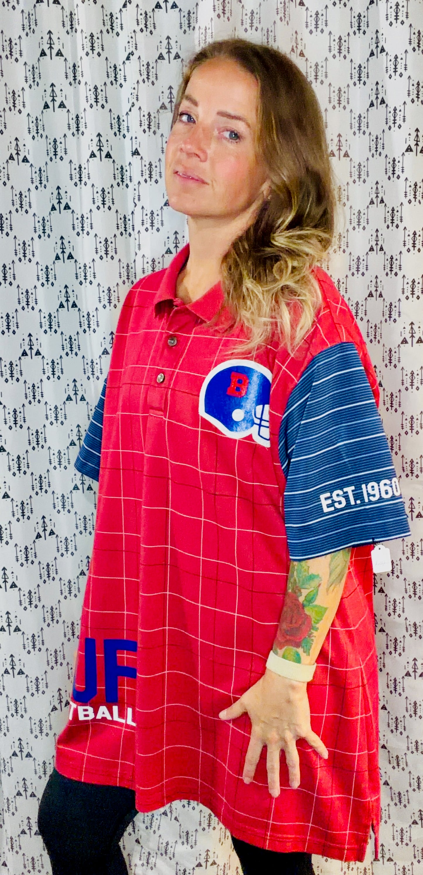 Red Plaid BUF Football Polo Unisex Size- XL/2X