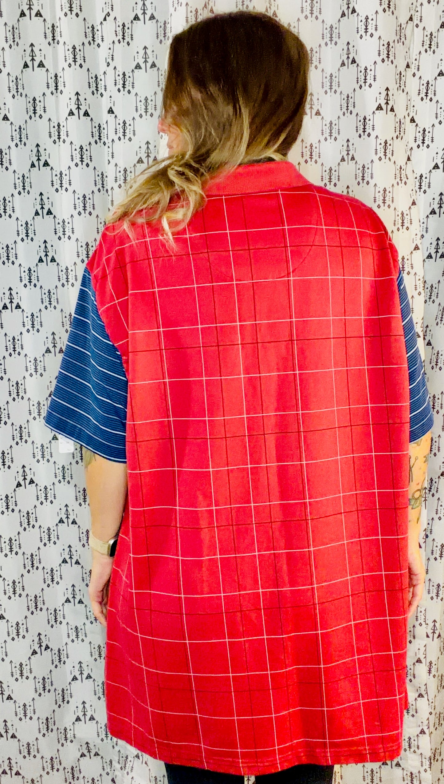 Red Plaid BUF Football Polo Unisex Size- XL/2X