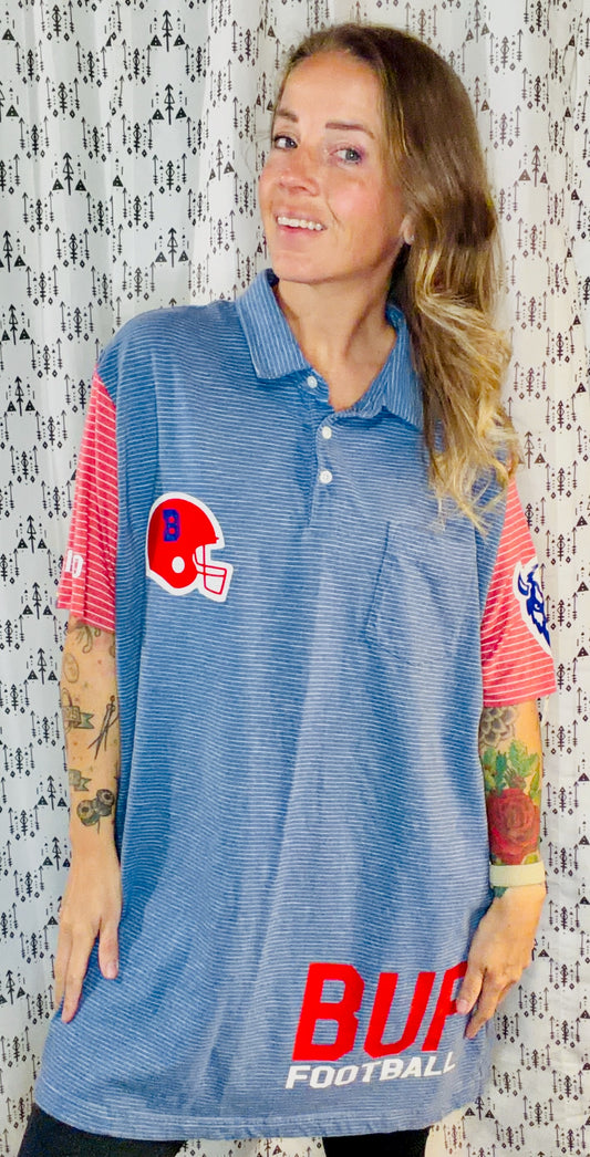 Light Blue Striped BUF Football Polo Unisex Size- XL/2X