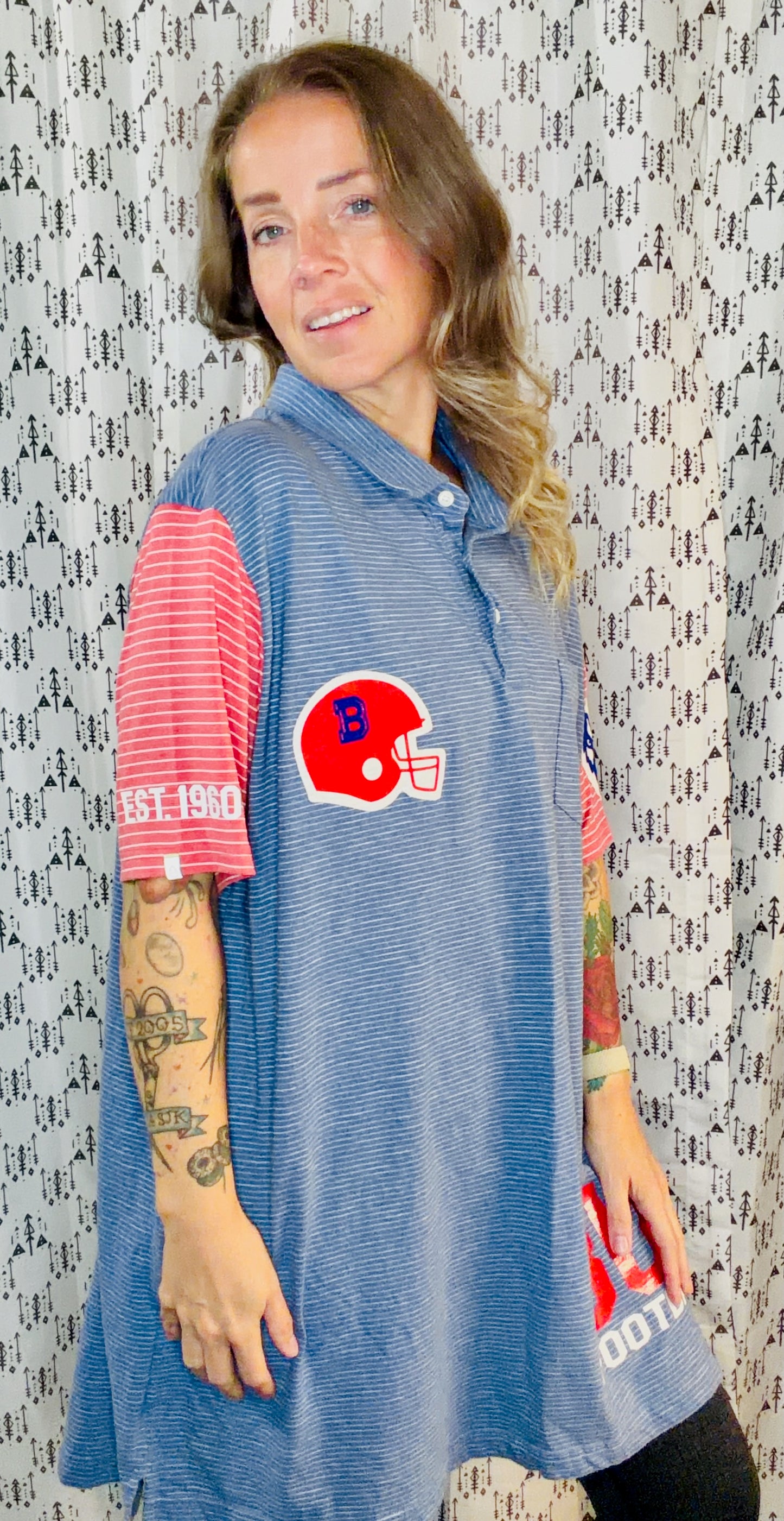 Light Blue Striped BUF Football Polo Unisex Size- XL/2X