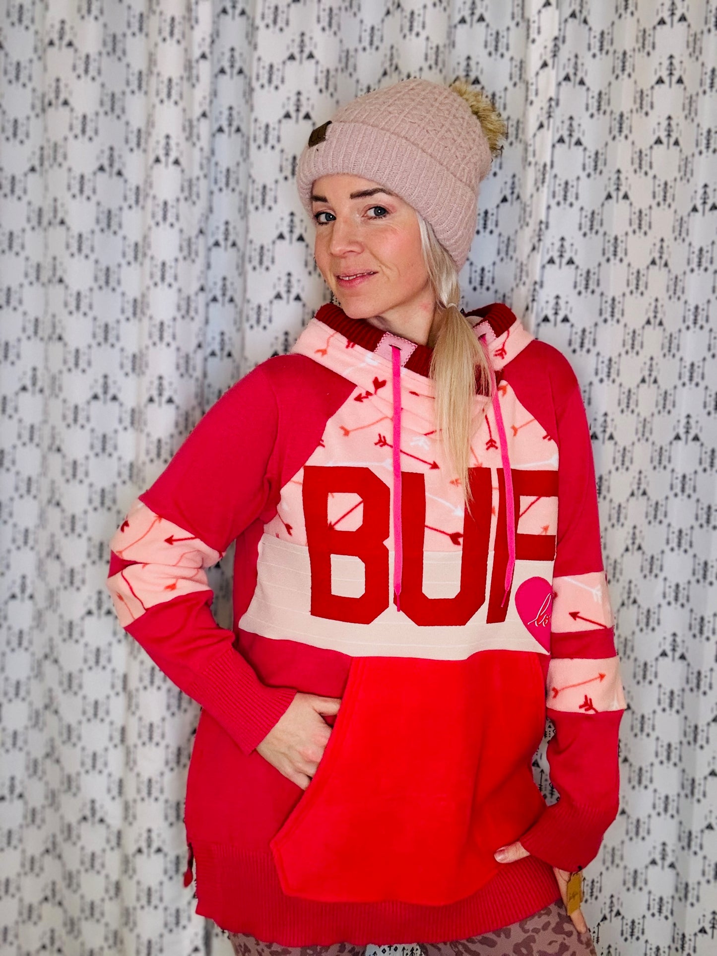 Pink BUF Love Sweater Hoodie Size- Women's L/XL