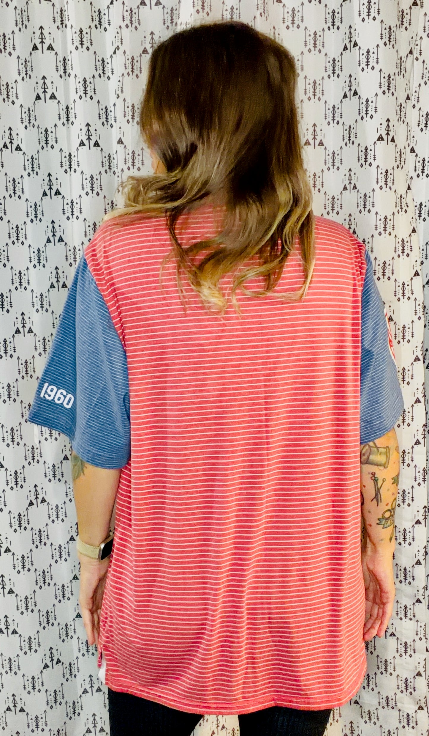 Light Red Striped BUF Football Polo Unisex Size- M/L