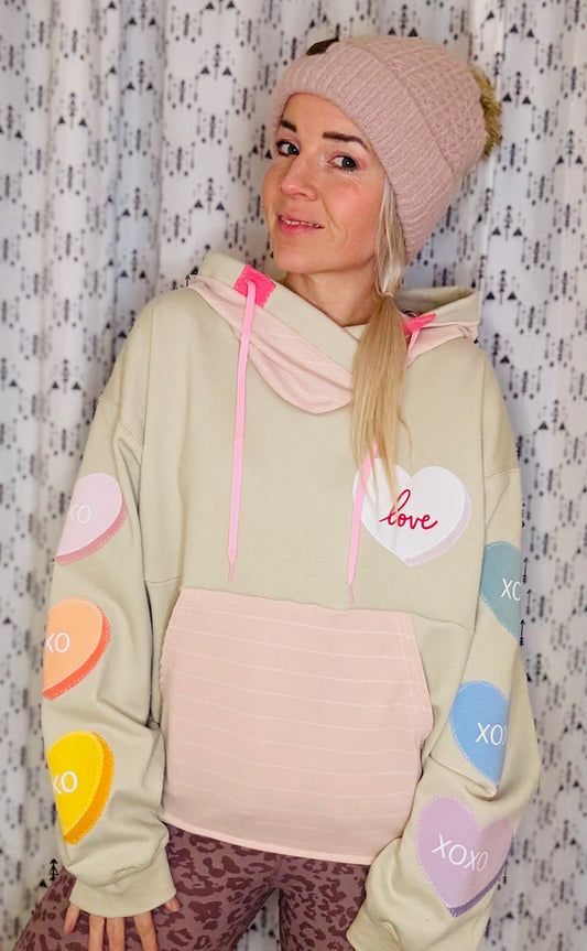 Tan XOXO Conversation Heart Hoodie Size- Women's L/XL