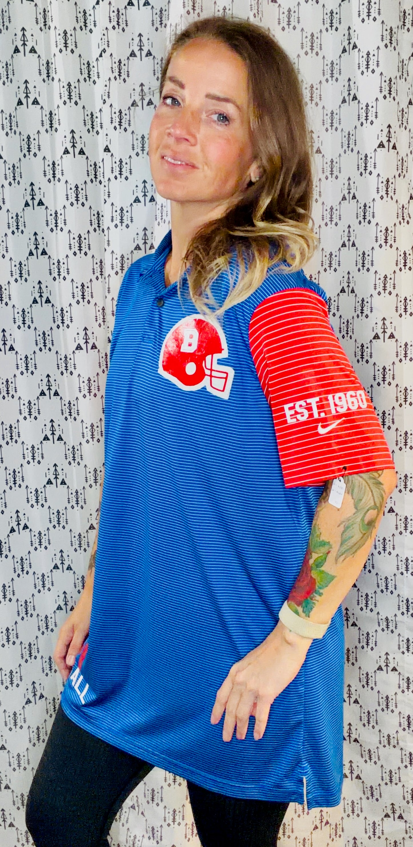Blue Striped BUF Football Polo Unisex Size- L/XL