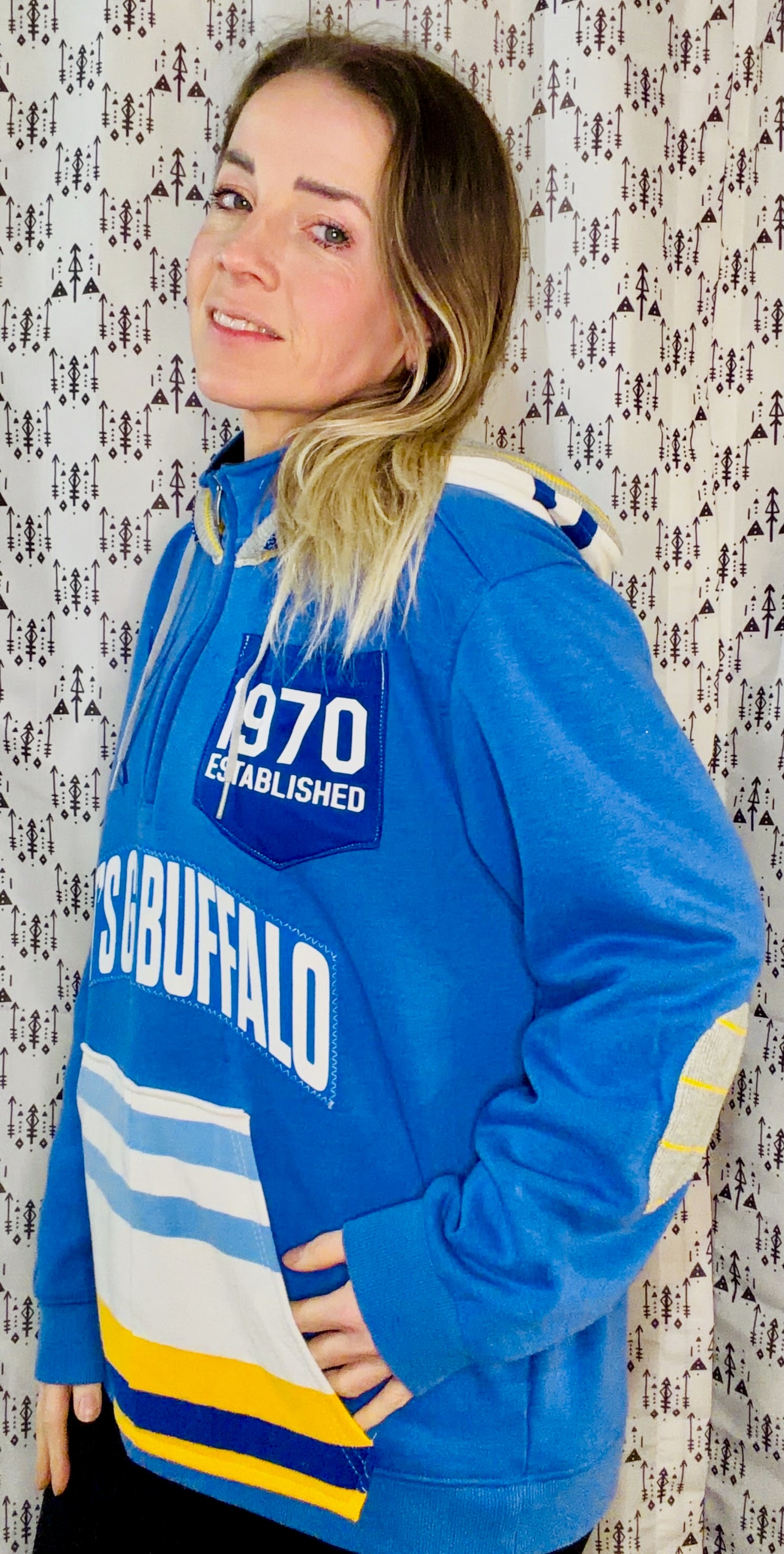 Blue Let's Go Buffalo Hockey 1/4 Zip Hoodie Size Unisex- M/L