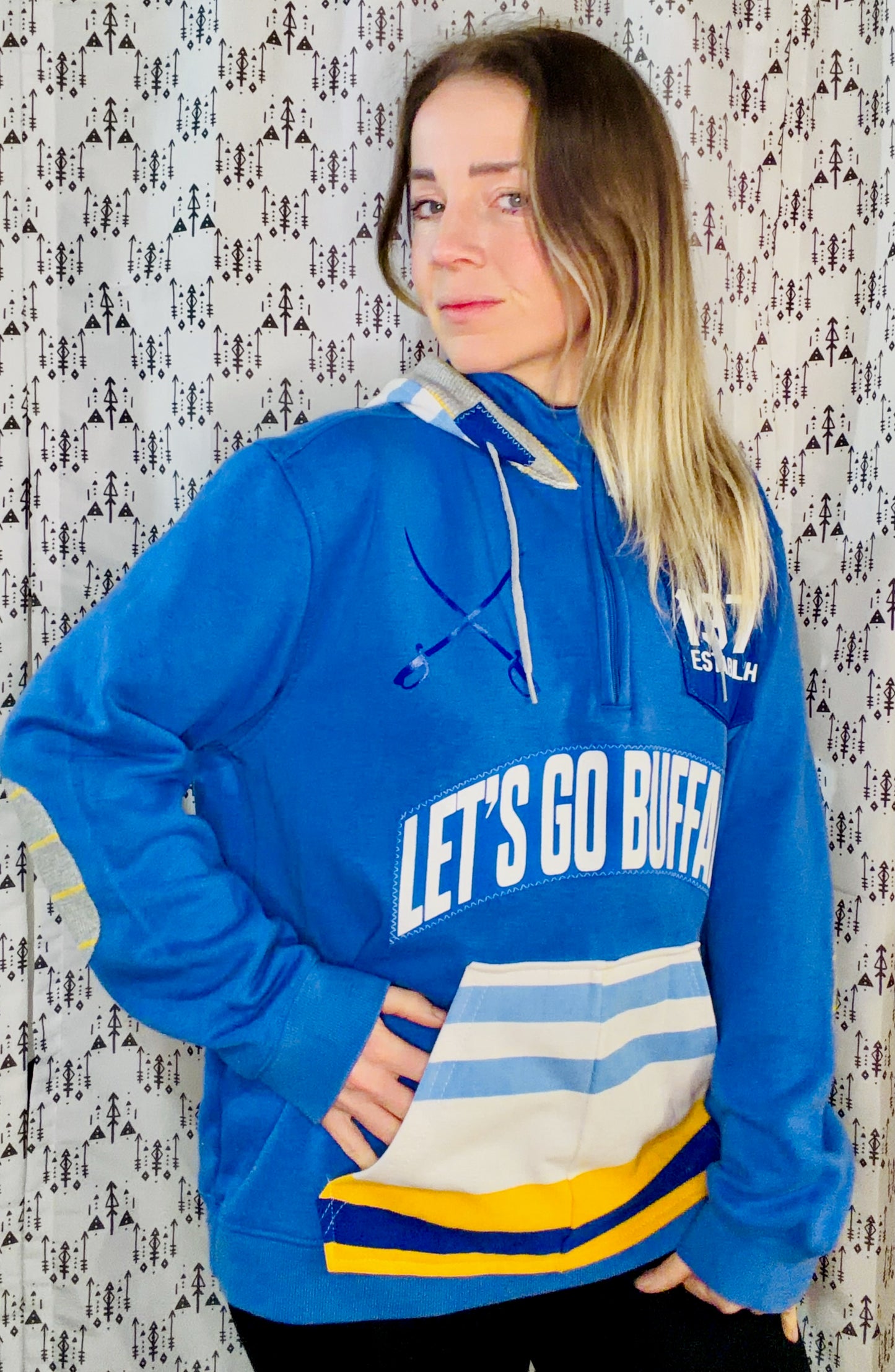 Blue Let's Go Buffalo Hockey 1/4 Zip Hoodie Size Unisex- M/L
