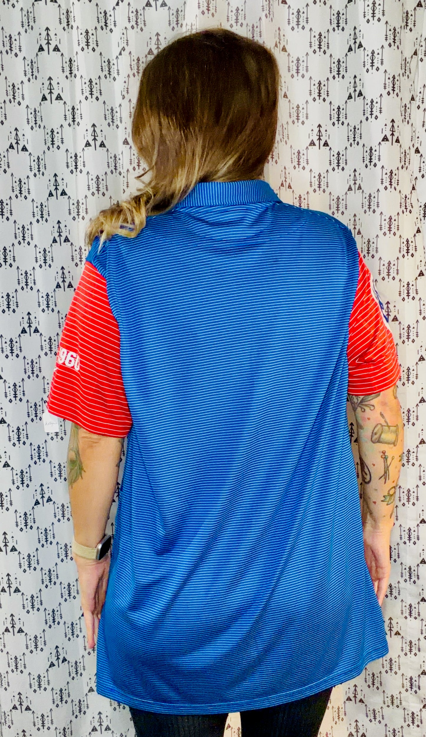Blue Striped BUF Football Polo Unisex Size- L/XL