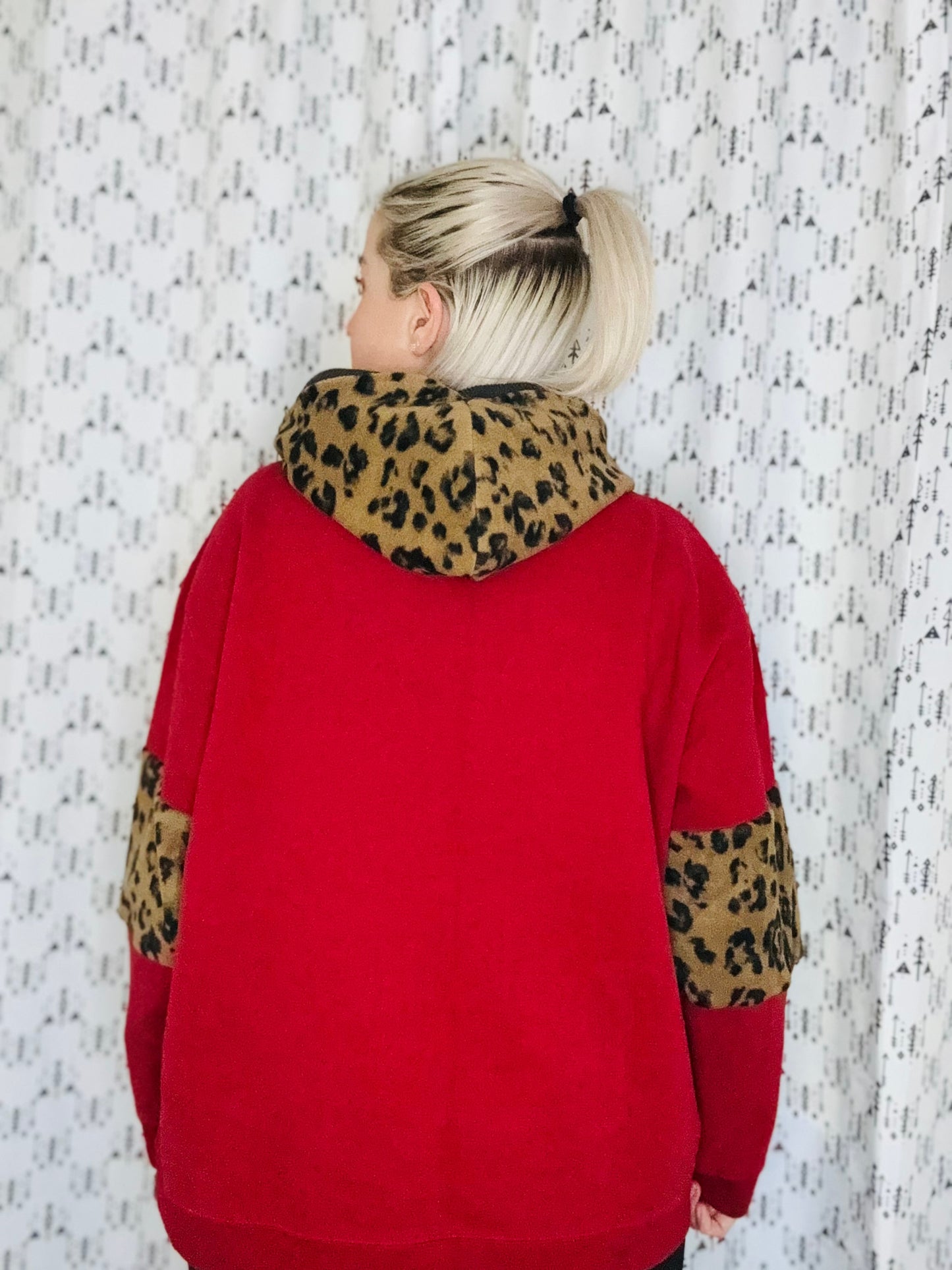 Red Plaid & Leopard BUF Hoodie Size- Women's L/XL