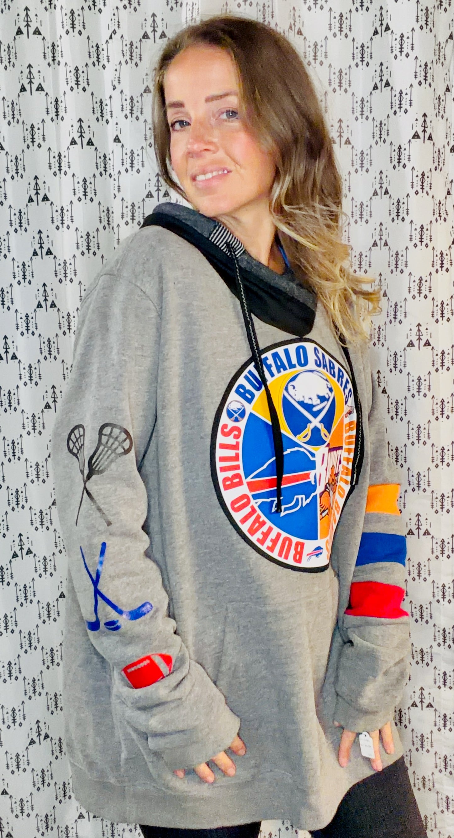 Grey One Buffalo Hoodie Size- Unisex L/XL