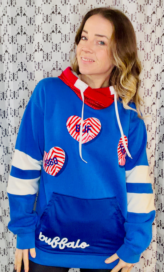 Blue Buffalo Football Heart Hoodie Size Women's-L/XL
