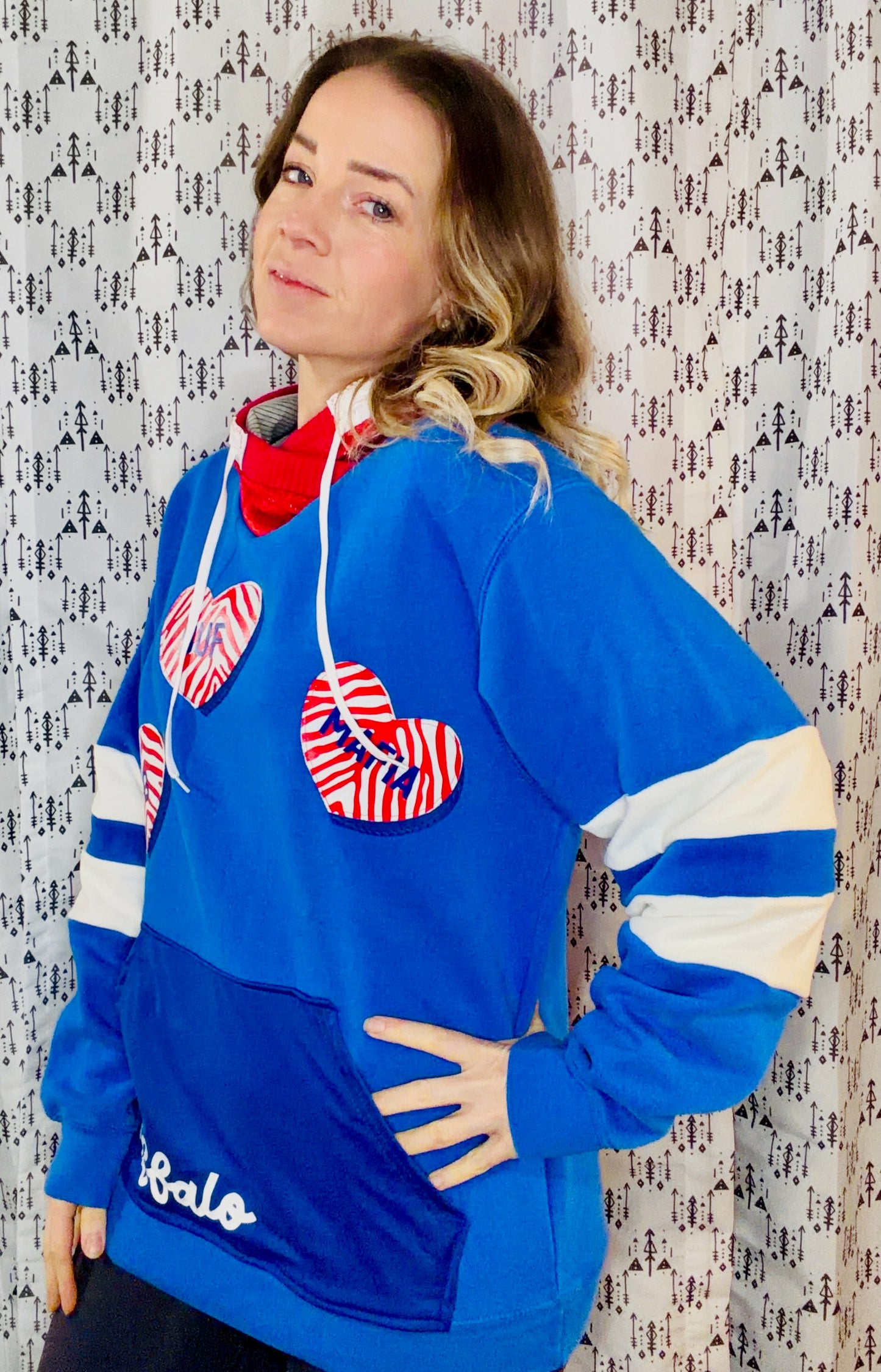 Blue Buffalo Football Heart Hoodie Size Women's-L/XL