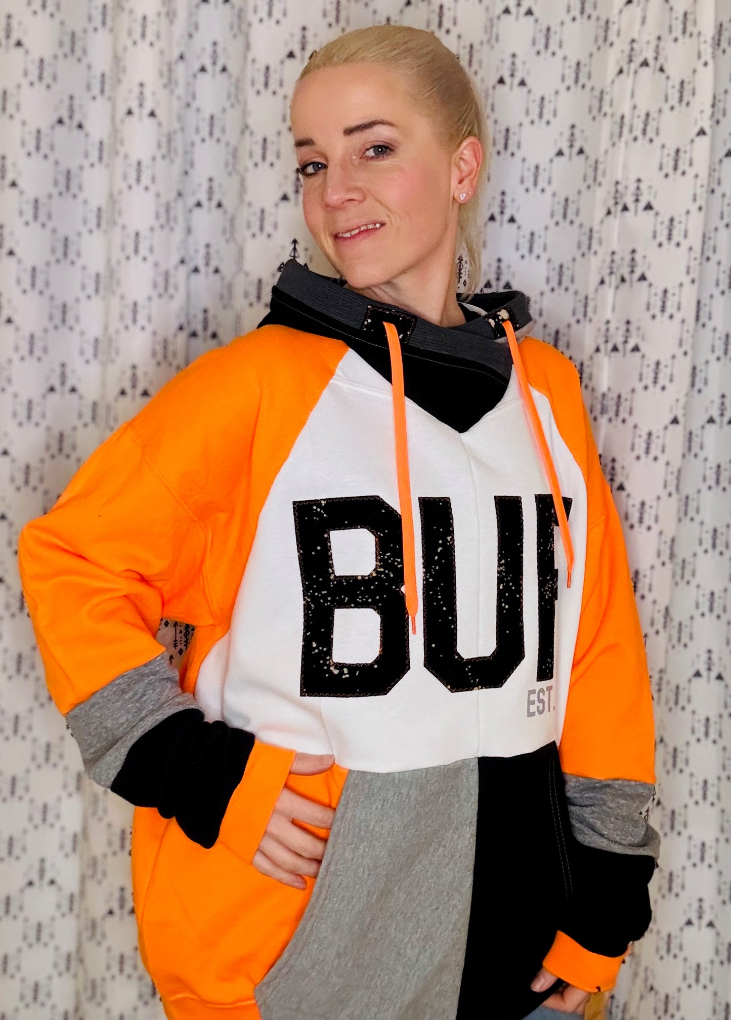 Neon Orange Color-Block BUF Lacrosse Hoodie Size- Unisex L/XL