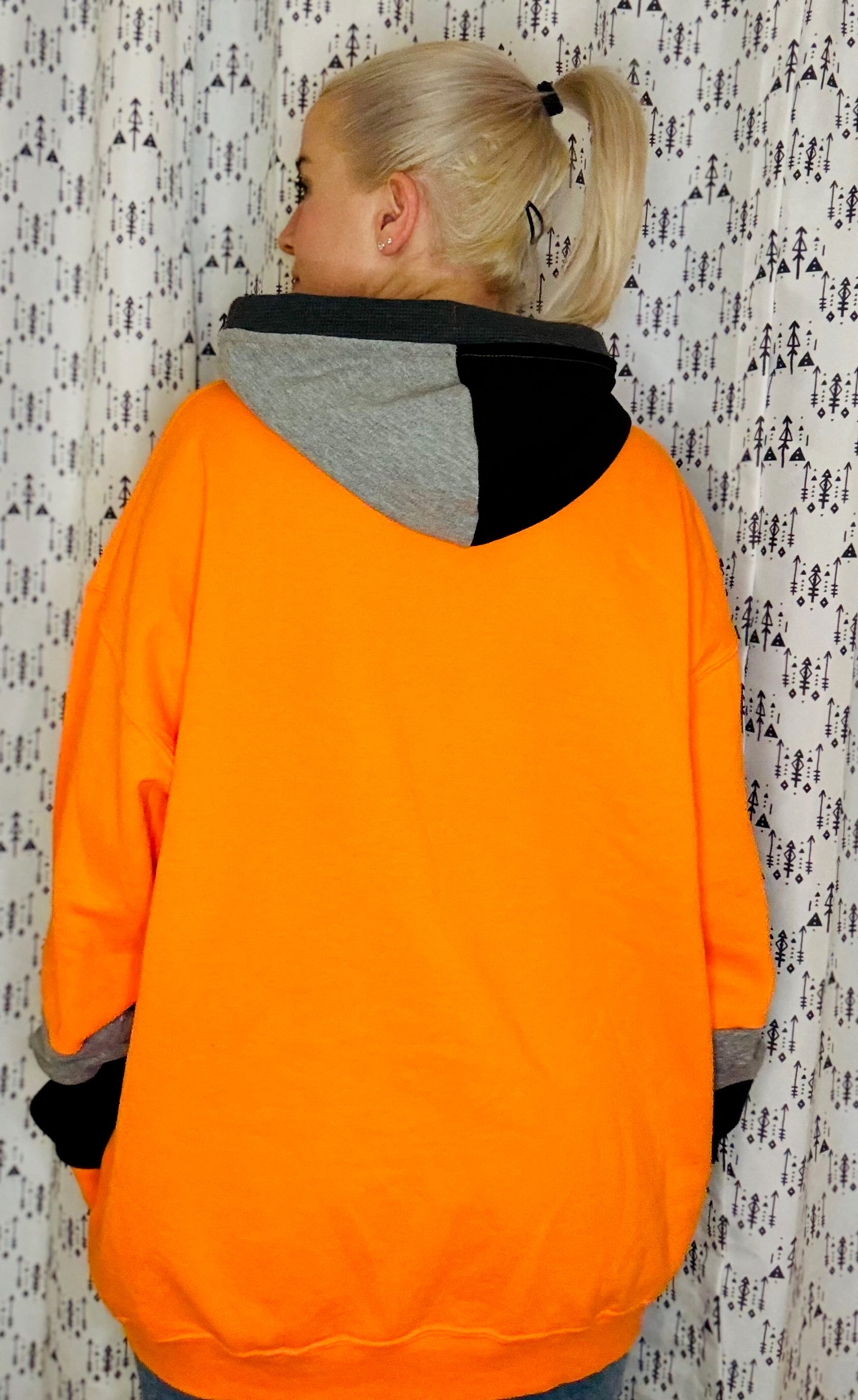 Neon Orange Color-Block BUF Lacrosse Hoodie Size- Unisex L/XL