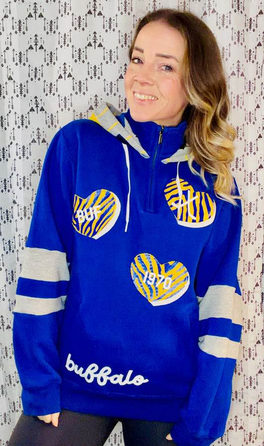 Blue Buffalo Hockey Heart 1/4 Zip Hoodie Size Women's-M/L