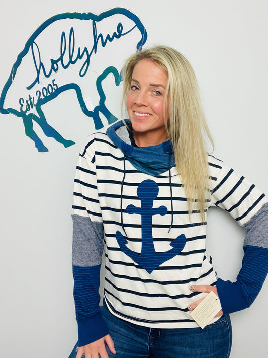 Nautical Striped Anchor Hoodie Size- Women's S/M