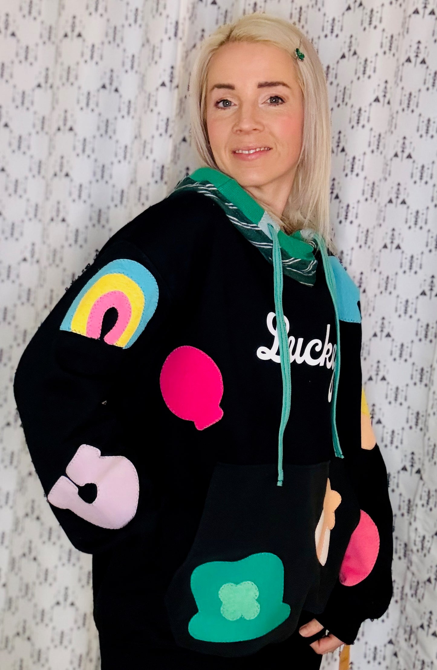 Black Lucky Charms Hoodie- Women's Size L/XL