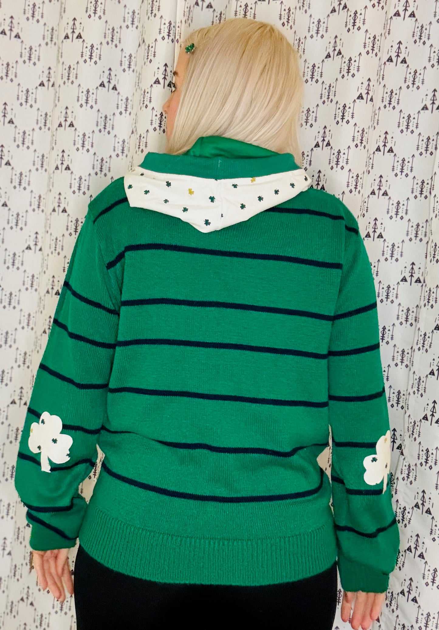 Green BUF Striped Sweater Hoodie- Unisex S/M