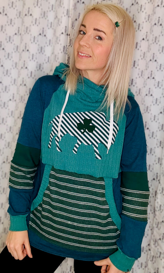 Green Buffalo Striped Sweater Hoodie- Women's M/L