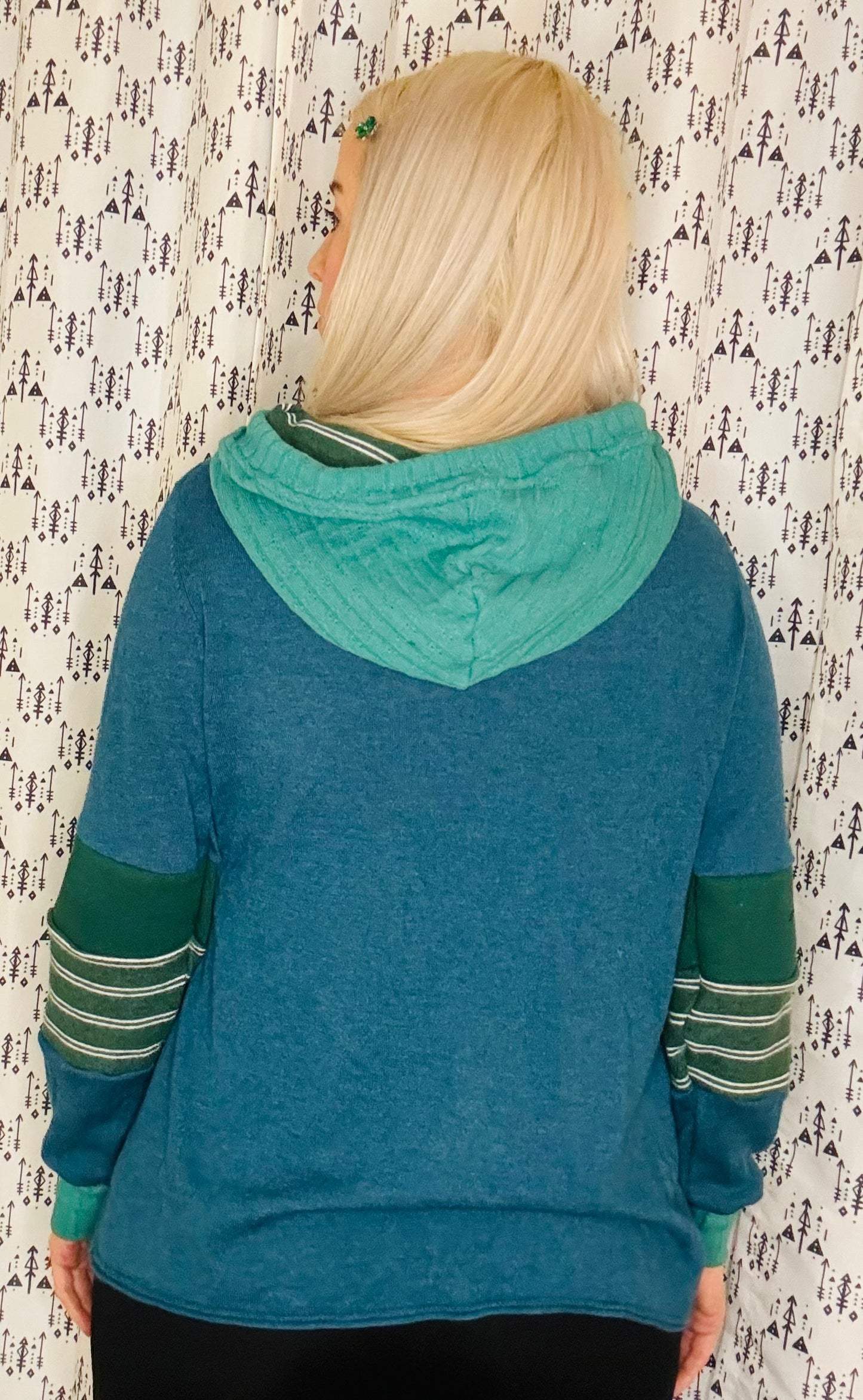 Green Buffalo Striped Sweater Hoodie- Women's M/L