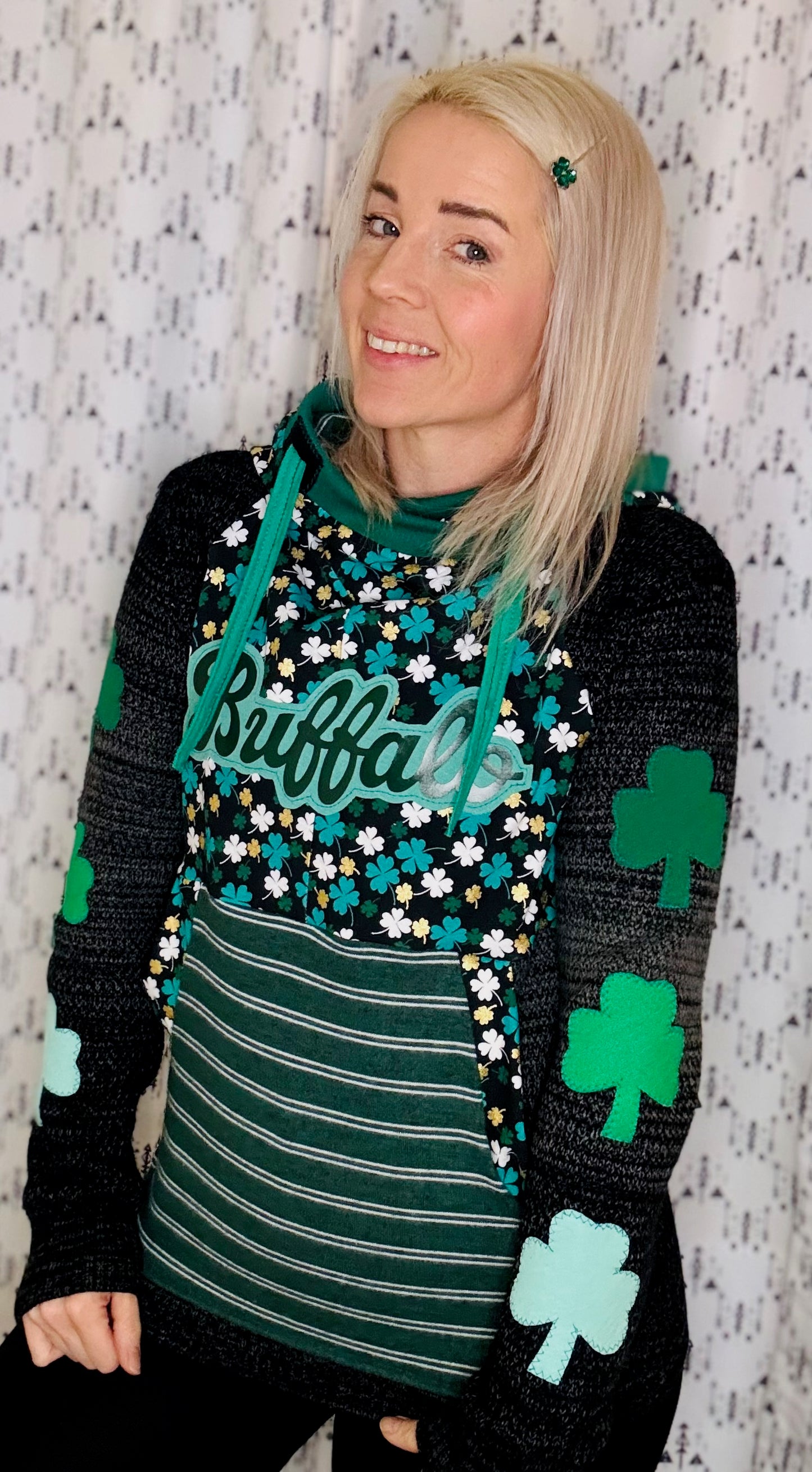 Ombre' Shamrock Buffalo Sweater Hoodie- Women's S/M