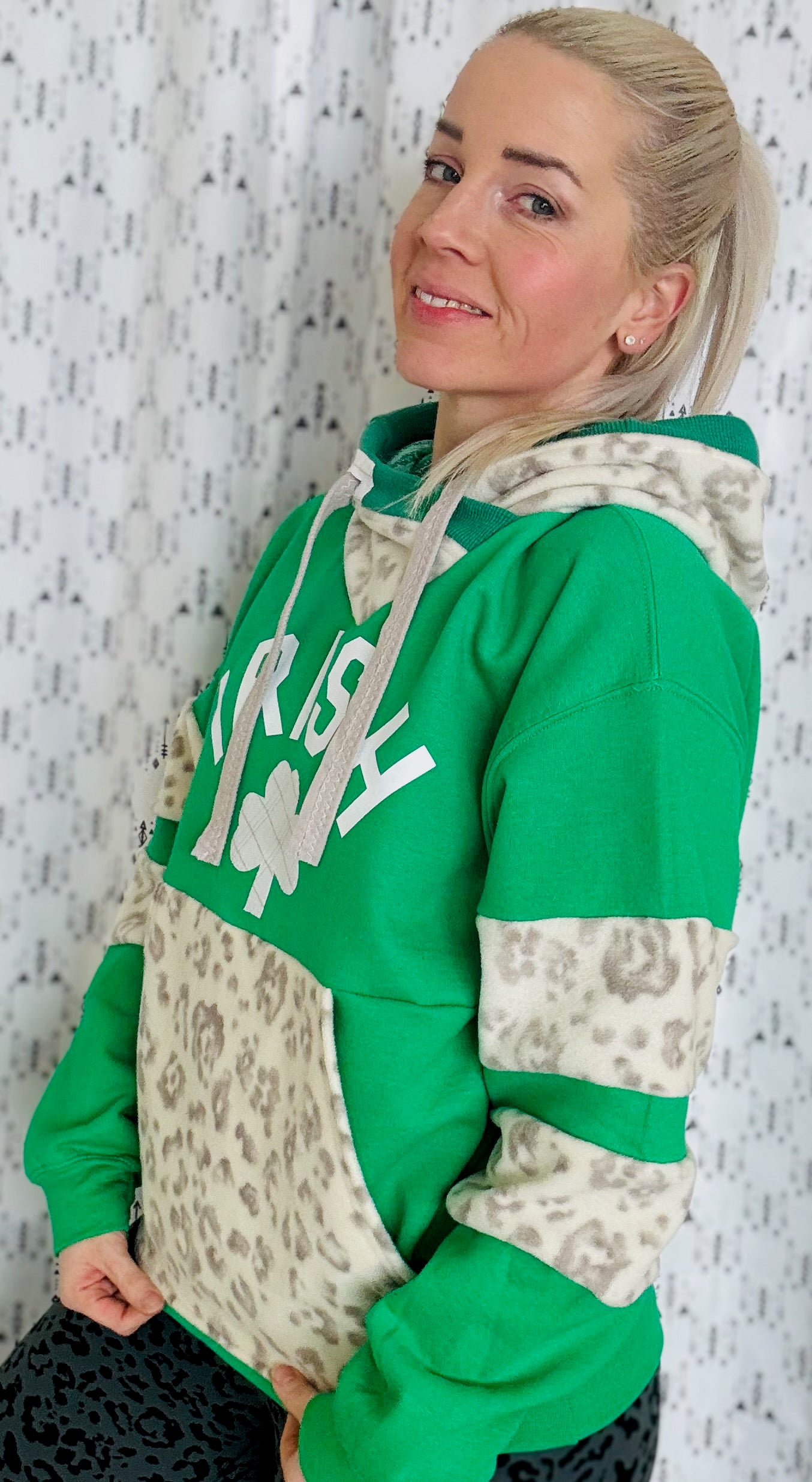 Kelly Green Leopard IRISH Hoodie Size- Women's L/XL