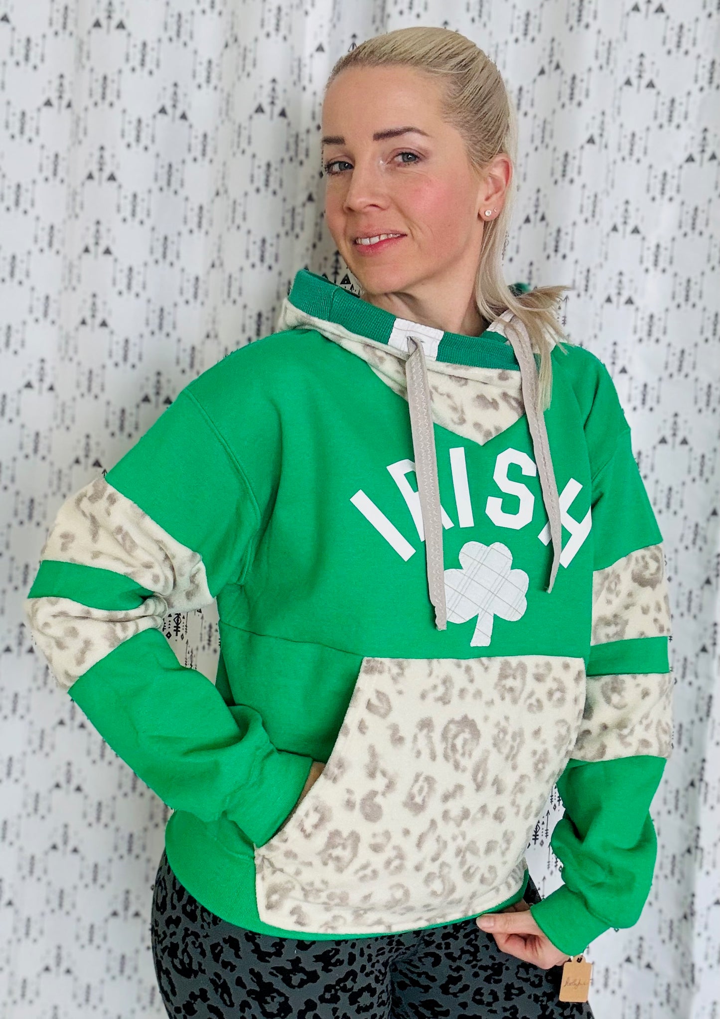 Kelly Green Leopard IRISH Hoodie Size- Women's L/XL