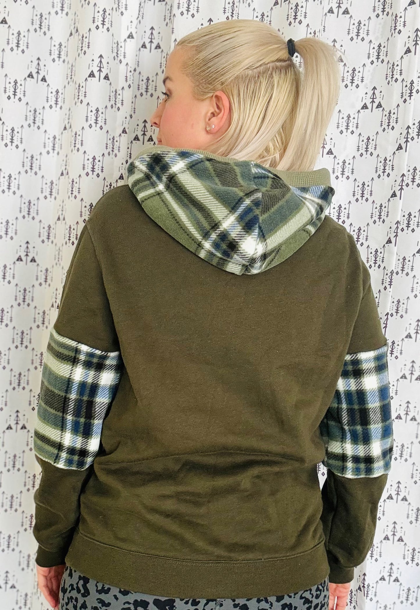 Green Plaid LUCKY Hoodie Size- Unisex S/M