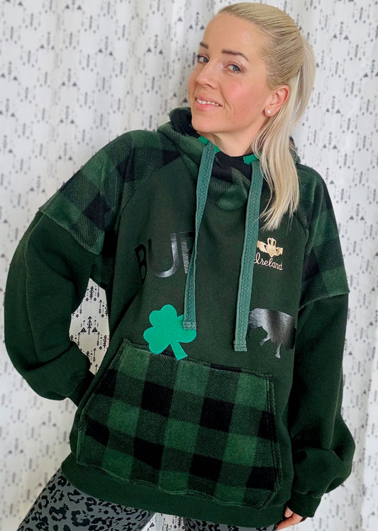 Green Plaid Ireland Meets Buffalo Hoodie Size- Unisex XL/2X