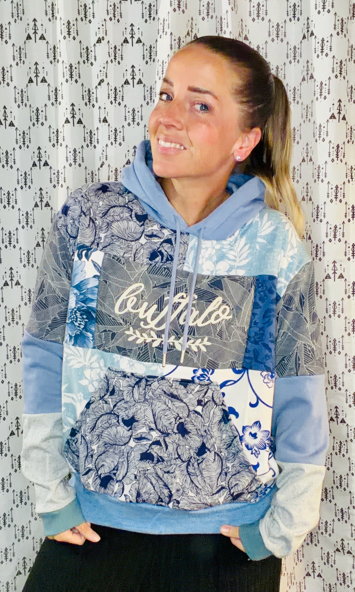 Blue Tropical Buffalo Hoodie Size Women's- L/XL