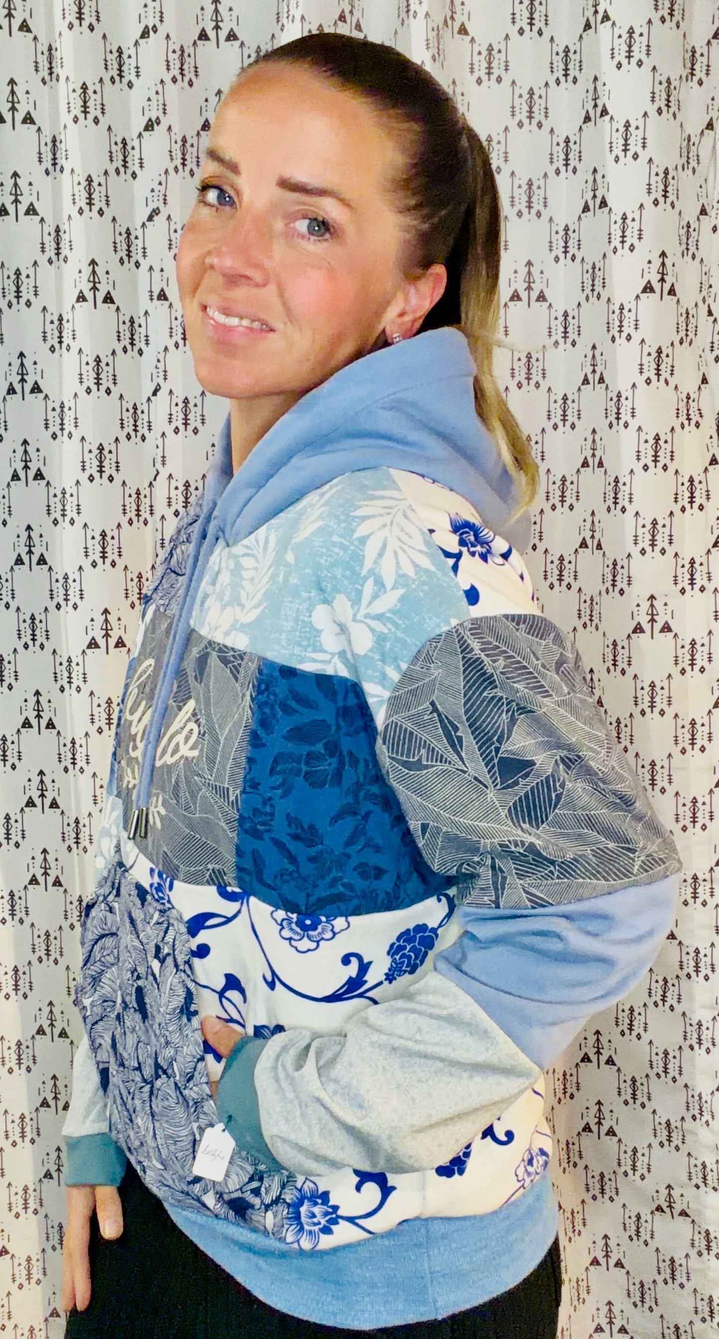 Blue Tropical Buffalo Hoodie Size Women's- L/XL