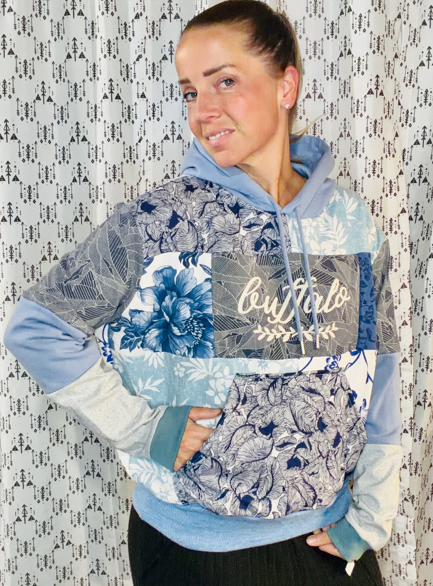 Blue Tropical Buffalo Hoodie Size Women's- L/XL