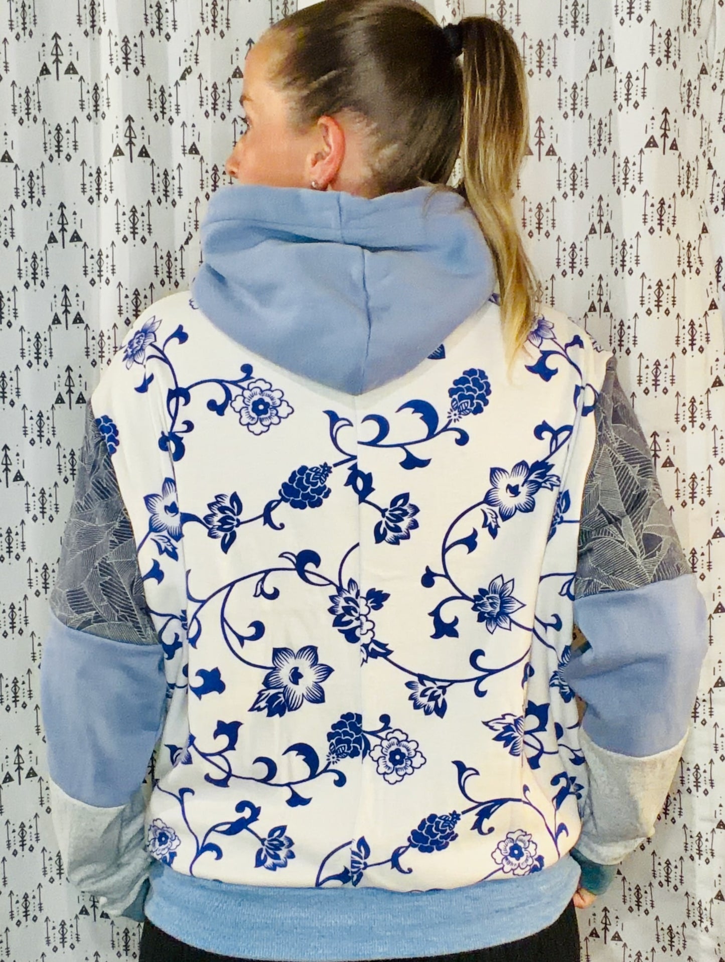 Blue Tropical Buffalo Hoodie Size Women's- L/XL