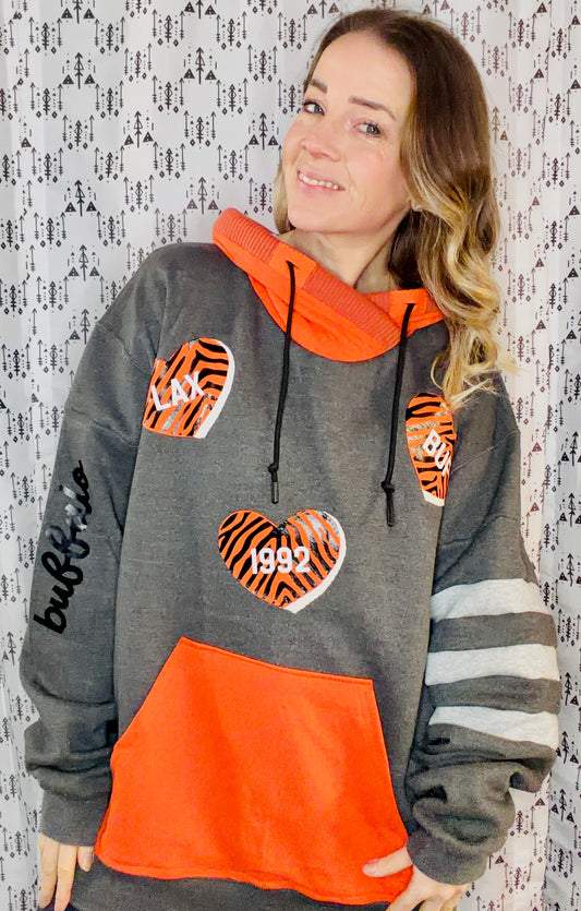 Dark Grey Buffalo Lacrosse Heart Hoodie Size Women's-XL/2X