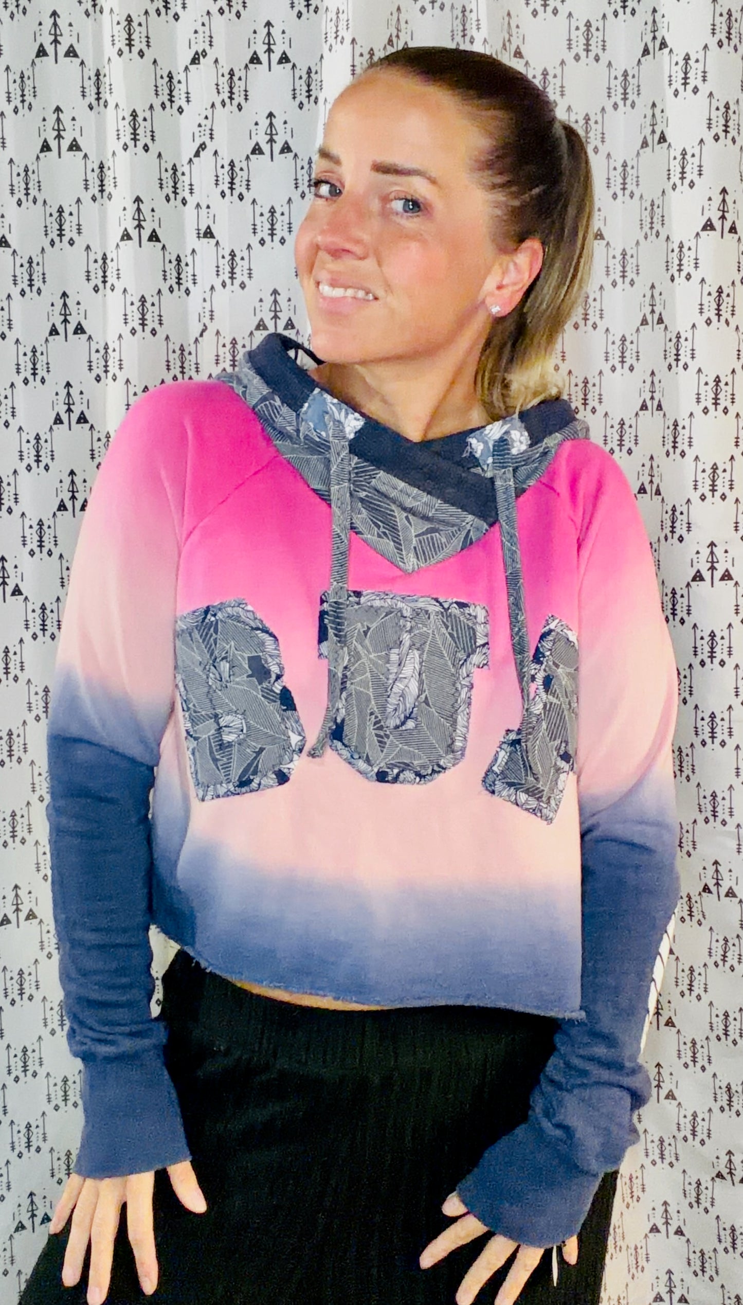 Ombre' Tropical BUF Crop Hoodie Size Women's- M/L