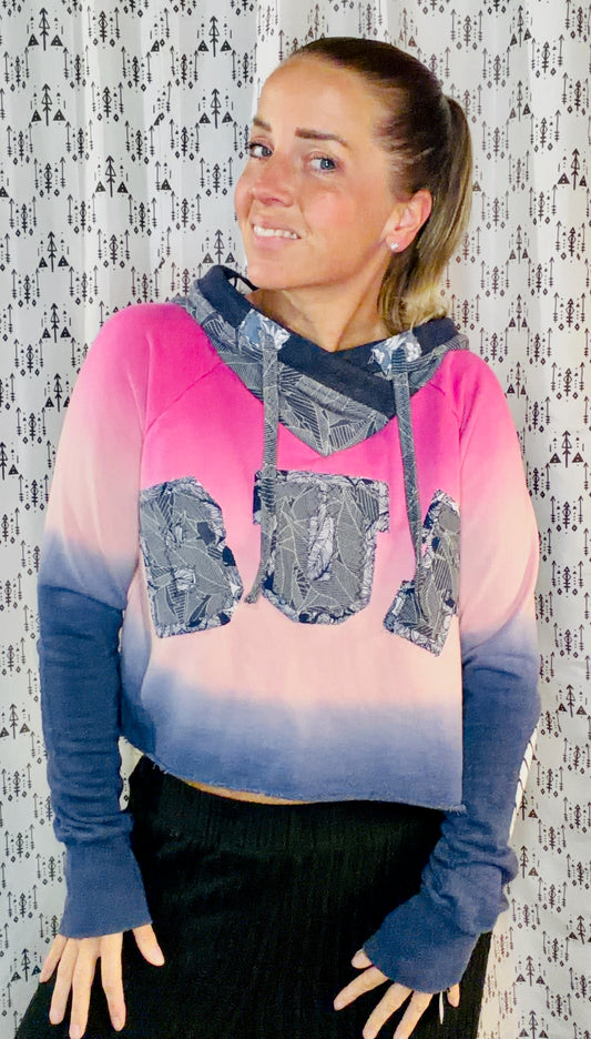 Ombre' Tropical BUF Crop Hoodie Size Women's- M/L